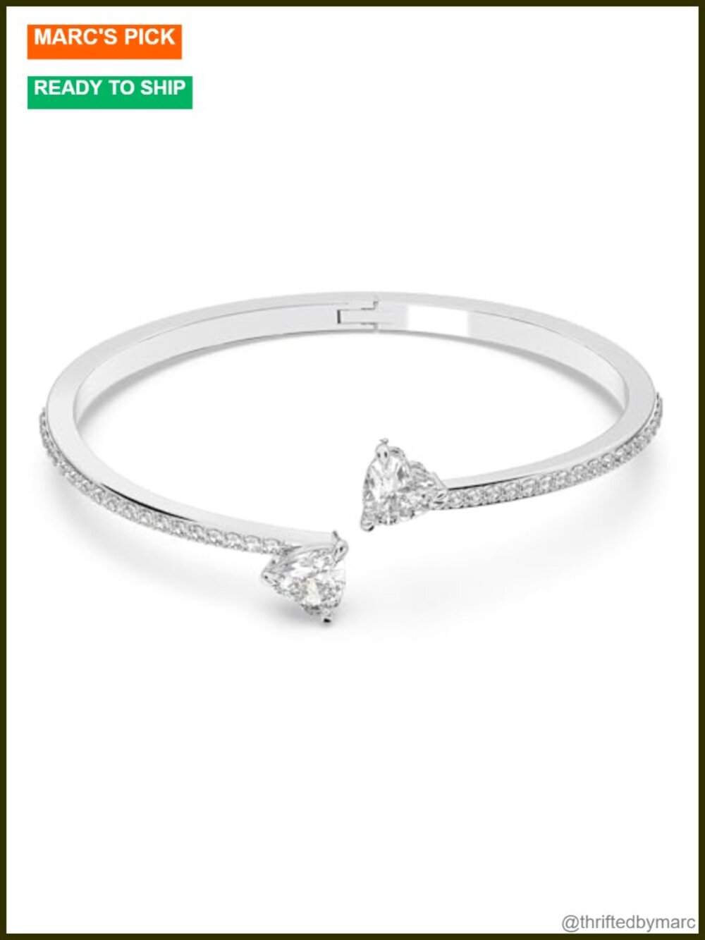 Swarovski Heart Crystal Rhodium Finish Bangle Bracelet Elegant Gift